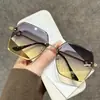 Gafas de Sol de Moda Europea y Americana para Mujer 2025 Sin Montura Anti-UV Ciber Celebración Retro Degradado Montura Grande