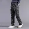 Calças de trabalho masculinas de corte reto com forro de fleece para outono e inverno, primavera e outono, calças de trabalho casuais de corte largo