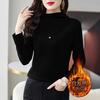 Camiseta interior de terciopelo de cuello medio alto para mujer, nueva de otoño e invierno, cálida, gruesa y con forro polar, estilo extranjero, manga larga, top de camiseta para mujer