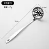 Cuchara para hot pot de acero inoxidable de tres orificios cuerpo desnudo mango largo grueso concha para sopa colador de sopa cuchara de sopa de hotel cuchara de sopa comercial colador