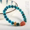 Pulseira Tecida à Mão Colorida de Ágata Coração de Açúcar Design Sensorial Pulseira Pixiu Cheia de Cristal de Morango para Mulheres