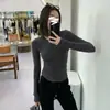 Camiseta de Manga Larga para Mujer Primavera, Otoño e Invierno 2025 Nuevo Estilo Cuello Redondo Camiseta Básica Hombro Derecho Sexy Diseño de Espina de Pescado Top