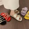 Sandalias Planas Super Deslizables de Cuero Suave con Hebilla Estilo Francés para Mujer, Sandalias Casuales de Playa para Exteriores de Verano Dopamina