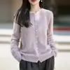 Cárdigan de Punto de Cachemira Cepillada Simple Casual para Viajes, Suave y Cálido, Suéter de Lana Azul sin Costuras de una Sola Pieza con Cuello Redondo