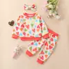 EH2371 conjunto de tres piezas para bebé unisex transfronterizo estampado de corazón de otoño top de manga larga + pantalones + pañuelo para la cabeza