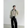 Jaqueta de Cor Contrastante Elegante de Alta Qualidade com Costura para Homens no Outono e Inverno, Jaqueta Casual Solta Versátil Estilo Coreano