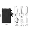 Cuchillo, Tenedor y Cuchara Plegables Portátiles de Acero Inoxidable 304 para Camping y Picnic, Vajilla para Viajes al Aire Libre, Venta al por Mayor