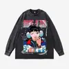 Moletom Redondo Americano Retro Lavado Desgastado Transfronteiriço High Street Hip-Hop Oversize Solto Pesado 280g Top