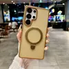 Funda magnética para teléfono con sensación de piel para Samsung S26Ultra con soporte invisible, Cubierta protectora S25Fe mate anti-caídas S24