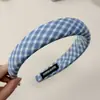 Elástico de Cabelo Listrado Azul Xadrez Estilo Coreano, Faixa de Cabelo Xadrez para Mulheres, Faixa Doce para o Início da Primavera, Acessório de Cabelo Esponjoso de Cano Alto