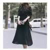 Novo Vestido Plissado de Manga Longa Feminino Slim Fit Cintura Apertada Emagrecedor Estilo Coreano Saia Plissada Longa Elegante Vestido Primavera e Outono 2024