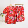 Conjunto de Pijama de Algodón y Seda con Flores Grandes del Noreste para Mujer Talla Grande Holgado Casual Ropa para el Hogar Moda Elegante Ropa de Aire Acondicionado para Mujer