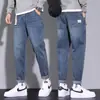 Calças jeans femininas cropped, perna reta, modelagem solta, estilo American high-street, moderno, versátil, slim-fit, skinny, calças masculinas casuais