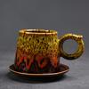 Taza de Café con Platillo Cambio de Horno Taza de Cerámica Creativa para Latte Taza de Flor Vintage para Té de la Tarde Taza de Oreja Colgante