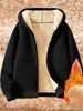 Jaqueta Moletom com Capuz Cor Lisa Casual Quente de Caxemira Outono e Inverno Forrada com Fleece Espessada Quente Jaqueta de Caxemira