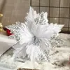 Flores de Navidad Artificiales Transfronterizas, Arreglos de Flores de Tela, Adornos Decorativos, Decoraciones Navideñas, Decoraciones de Flores Navideñas de Terciopelo con Lentejuelas