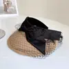 Malla Grande Lazo Moda Top Vacío para Mujer Estilo Coreano Versátil Transpirable Sombrilla Sombrero de Paja Vacaciones Protección Solar Sombrero de Sol Moderno