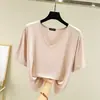 Camiseta texturizada de corte holgado, top de verano estilo coreano, blusa de modal, estilo corto de manga corta con nuevo cuello en V para mujer