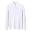 Camisa Polo Antibacteriana Refrescante de Manga Longa para Primavera e Outono com Logotipo Personalizado para Escritórios Corporativos, Roupa de Trabalho Monocromática com Texto Impresso