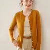 Cardigan de Cashmere com Gola Redonda Novo para Outono e Inverno Feminino Cashmere de Cabra Tricô Trançado Retrô Tricô Solto Casaco Suéter