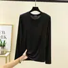 Camiseta de Modal para Mujer, Color Sólido, Tallas Grandes, Nueva para Primavera y Otoño, Top Holgado de Manga Larga, Camiseta Interior Base