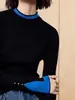 Tricô Falso Duas Peças Cor Contrastante Gola Alta Meia Manga para Mulheres Outono e Inverno 2025 Camisa Base Top