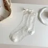 Meias de Bolinhas de Verão para Meninas! Meias de Seda de Vidro para Mulheres, Finas e Transparentes, Meias Doces de Bolinhas com Laço para o Verão