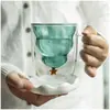 Taza de Navidad creativa de doble capa resistente a altas temperaturas, taza de leche hecha de vidrio de borosilicato alto con asa, taza de deseo estrella de Navidad para regalo de vacaciones