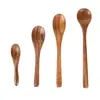 Cuchara de Madera de Acacia Sazonando Cuchara para Remover Café Mango Largo Cuchara de Madera Madera Maciza Niños Teca Mini Cuchara Pequeña de Madera