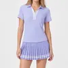 Conjunto Deportivo Transfronterizo de Tacto Desnudo para Tenis para Mujer, Camiseta Polo de Manga Corta Ajustada, Ropa de Entrenamiento de Bádminton y Fitness, Falda Corta, Verano