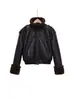 Chaqueta Casual Corta de Cuero Sintético de Moda Elegante Estilo Urbano Nuevo Invierno 2025 Europea y Americana Transfronteriza con Solapa para Mujer