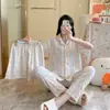 Primavera y Verano Dibujos Animados Dulce Lindo Pantalones de Manga Larga Ropa de Abrigo Cárdigan Nubes Algodón Ropa para el Hogar Traje de Alta Calidad Pijama para Mujer