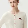 Cárdigan de cachemira de color liso con cuello redondo para mujer, manga larga, botones bordados de paraguas pequeños, capa exterior de suéter tejido, top de lana