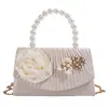 Nuevo Bolso de Noche Satén Fruncido Vestido de Noche Banquete de Noche Flor Mango de Bambú Dorado Bolso de Mano Francés de Lujo Ligero