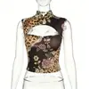 Top Corto Cheongsam Retro con Estampado de Leopardo y Flores Cuello Alto Hueco en el Pecho Ajustado Top Corto Tipo Tanque Ropa Interior Sexy para Chicas Calientes