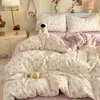 Juego de ropa de cama de cuatro piezas estilo pastoral con estampado floral de gasa de doble capa de algodón puro sábana de algodón con estampado de dibujos animados funda de edredón se puede dormir en ropa interior ropa de cama