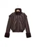Chaqueta Casual Corta de Cuero Sintético de Moda Elegante Estilo Urbano Nuevo Invierno 2025 Europea y Americana Transfronteriza con Solapa para Mujer