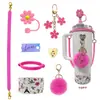 Set de Posavasos con Tapa Decorativa de Paja para Vaso de Agua Stanley Cadena para Vasos Colgante de Bola de Felpa Cubierta de Vaso con Cordón de Silicona