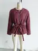 Comercio Exterior Transfronterizo Moda Estilo Europeo y Americano Otoño 2025 Nuevo Moda Casual Cuello Redondo Cintura con Cordón Diseño Chaqueta de Algodón