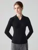 Suéter de estilo minimalista con cuello polo 100% cachemira para mujer, manga larga, corte ajustado, tejido de canalé, capa base, nuevo modelo otoño/invierno 2026