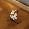 Anillo Abierto de Mariposa Incrustado con Diamantes de Zirconia Estilo Francés, Anillo de Moda Estilo Nicho, Joyería Retro de Lujo Ligero de Alta Gama para Mujer