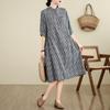 Foto Real de Vestido Xadrez de Gaze de Algodão Estilo Vintage em Estoque para Mulheres, Vestido Longo Babydoll Casual Solto de Algodão e Linho