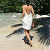 Camisola Sexy Estilo Novo Transfronteiriço Europeu e Americano Vestido Slip Feminino de Praia Costas Abertas Algodão e Linho Solto Casual Cordão Ajustável
