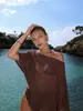 Rotulável e Disponível para Dropshipping, Xale Irregular de Verão com Proteção Solar para Mulheres, Estilo Solto e Relaxado Cover-Up de Tricô de Seda Gelada