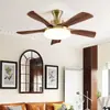 Luz de ventilador color nogal, luz de ventilador de techo vintage para sala de estar y dormitorio, nuevo estilo chino bronce antiguo madera maciza lámpara de araña ventilador de comedor