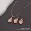 Set de Pendientes con Colgante de Piedra Ojo de Gato para Mujer, Cadena de Caja Dorada, Pedrería Rosa Dorada, Set de Collar y Pendientes Empaquetado Individualmente