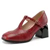 Zapatos de tacón grueso retro de comercio exterior transfronterizo europeo y americano de la abuela 2026, talla 33-50, tacones de plataforma gruesos con punta cuadrada y correa en T