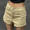 Nuevos Shorts de Mezclilla Elástica de Color Sólido con Diseño de Ojales, Aros y Remaches Estilo Coreano Ins para Mujer