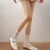 Calcetines blancos de envío gratis para mujer, calcetines finos de malla transpirable para verano hasta la pantorrilla, calcetines holgados estilo ballet para combinar con zapatos planos