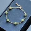 Pulsera de jade Hetian de 6 mm para mujer, diseño de nicho de Ins, pulsera de jade chapada en oro de 14K, pulsera de moda versátil